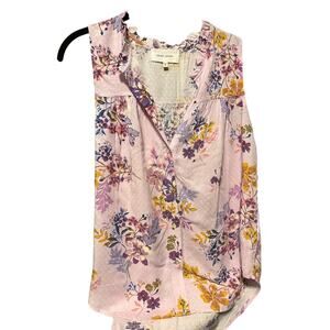 Dear John Pink Floral Sleeveless Blouse with Ruffle around Neck- Size M
